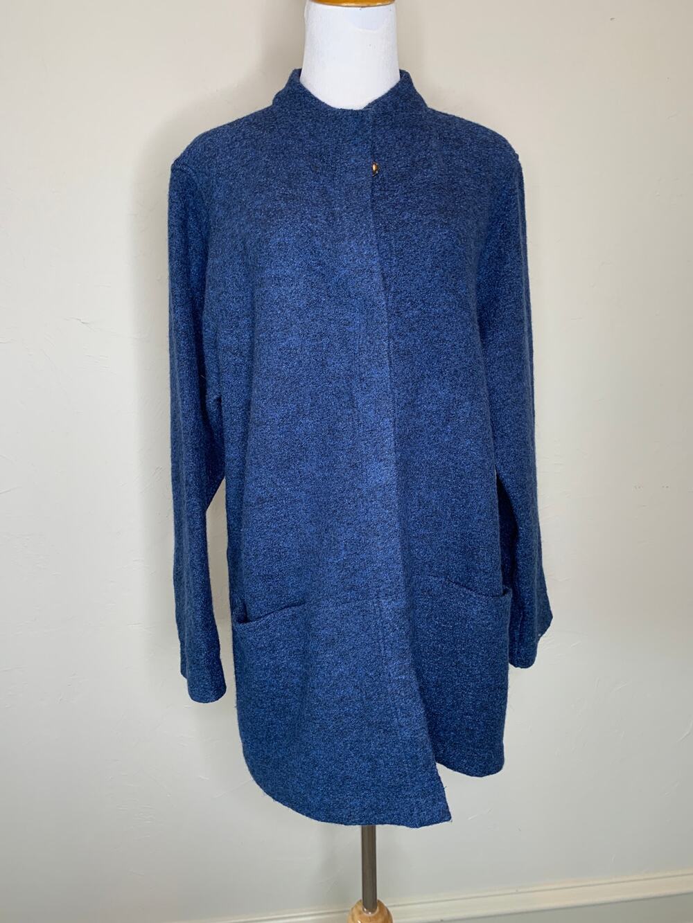 J. Jill Blue Boiled Wool Coat Jacket  Sz Large 70% Viscose 30% Wool